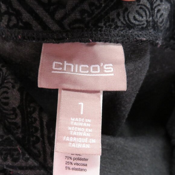 Chicos Pants Womens Med Black Gray Textured Damask Slim Tuxedo‎ Stretch Pull On - Picture 4 of 9
